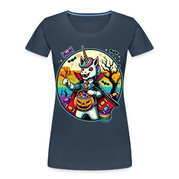 Funny Vampire Unicorn Loves Candy - Women's Premium Organic T-Shirt - navy - Front - Mia (176cm)