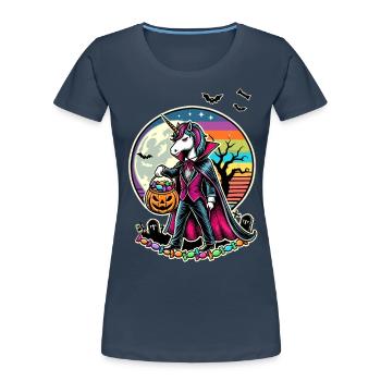Funny Vampire Unicorn Loves Candy - Women's Premium Organic T-Shirt - navy - Front - Mia (176cm)