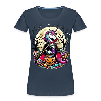 Funny Vampire Unicorn Loves Candy - Women's Premium Organic T-Shirt - navy - Front - Mia (176cm)