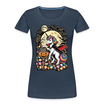 Funny Vampire Unicorn Loves Candy - Women's Premium Organic T-Shirt - navy - Front - Mia (176cm)
