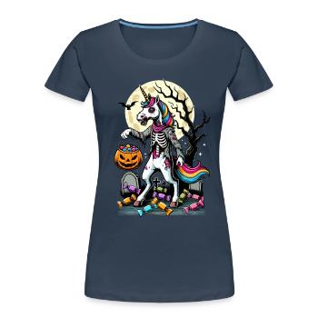 La licorne zombie drôle aime les bonbons - T-shirt bio Premium Femme - bleu marine - Devant - Mia (176cm)