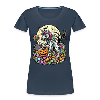 Lustiges Zombie Einhorn Liebt Süßigkeiten - Frauen Premium Bio T-Shirt - Navy - Vorne - Mia (176cm)