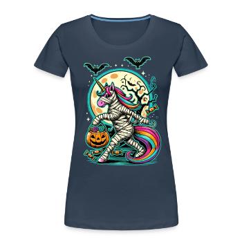Maman licorne drôle aime les bonbons - T-shirt bio Premium Femme - bleu marine - Devant - Mia (176cm)
