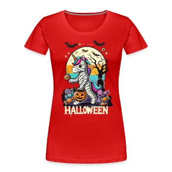 Lustige Einhorn Mumie Liebt Süßigkeiten - Frauen Premium Bio T-Shirt -  - Vorne - Mia (176cm)