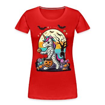 Lustige Einhorn Mumie Liebt Süßigkeiten - Frauen Premium Bio T-Shirt -  - Vorne - Mia (176cm)