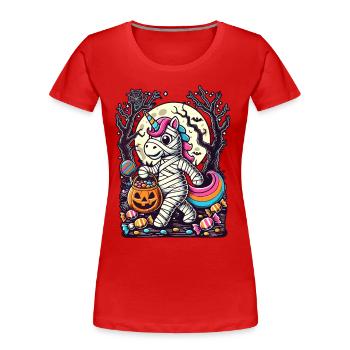 Lustige Einhorn Mumie Liebt Süßigkeiten - Frauen Premium Bio T-Shirt -  - Vorne - Mia (176cm)