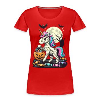 Lustige Einhorn Mumie Liebt Süßigkeiten - Frauen Premium Bio T-Shirt -  - Vorne - Mia (176cm)