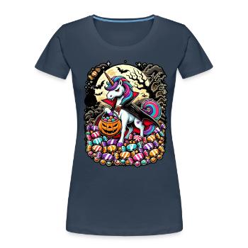 La licorne vampire drôle adore les bonbons - T-shirt bio Premium Femme - bleu marine - Devant - Mia (176cm)