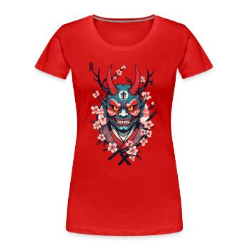 Oni Démon Masque Samouraï Culture Japonaise Yokai - T-shirt bio Premium Femme - bleu marine - Devant - Mia (176cm)