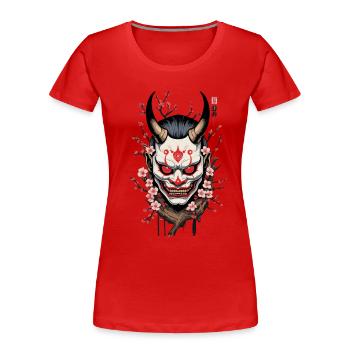 Oni Démon Masque Samouraï Esthétique Yokai - T-shirt bio Premium Femme - bleu marine - Devant - Mia (176cm)