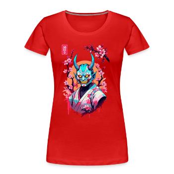 Oni Samouraï Vaporwave Esthétique Japon Culture - T-shirt bio Premium Femme - bleu marine - Devant - Mia (176cm)