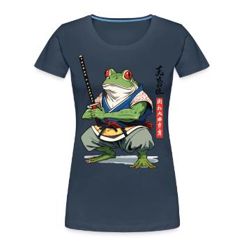 Samurai Frog Vintage Ukiyo-e Style Japan Style - Women's Premium Organic T-Shirt - navy - Front - Mia (176cm)