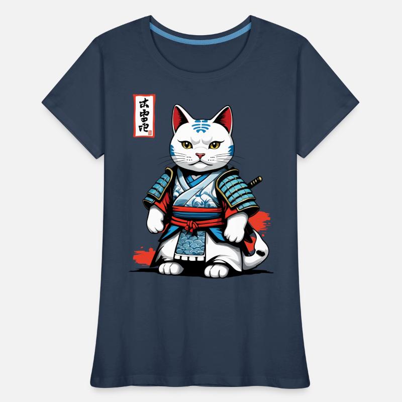 Samurai Katze in Japanischem Samurai Kunstwerk Frauen Premium Bio T-Shirt