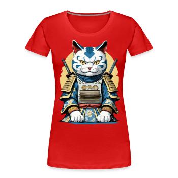 Samurai Katze Japanisches Samurai Kunstwerk Design - Frauen Premium Bio T-Shirt - Navy - Vorne - Mia (176cm)