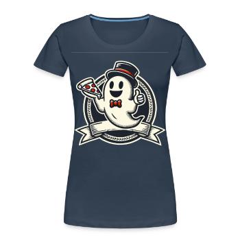 Halloween Funny Ghost With Pizza - Women's Premium Organic T-Shirt - navy - Front - Mia (176cm)