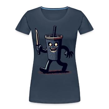 Scary Psycho Drinking Cup Drinks - Women's Premium Organic T-Shirt - navy - Front - Mia (176cm)