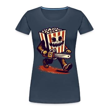 Scary Psycho Popcorn pour les films d’horreur - T-shirt bio Premium Femme - bleu marine - Devant - Mia (176cm)