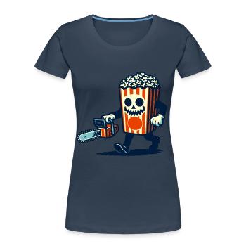 Scary Psycho Popcorn pour les films d’horreur - T-shirt bio Premium Femme - bleu marine - Devant - Mia (176cm)