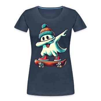 Skateboard Dab Ghost Funny Halloween Streetwear - Women's Premium Organic T-Shirt - navy - Front - Mia (176cm)