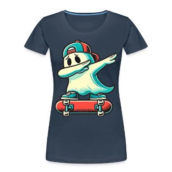 Skateboarding Dabbing Ghost Funny Halloween - Women's Premium Organic T-Shirt - navy - Front - Mia (176cm)