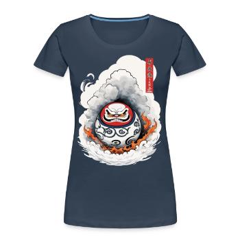 Japanese Daruma Aesthetic Vintage Yokai Design - Women's Premium Organic T-Shirt - navy - Front - Mia (176cm)