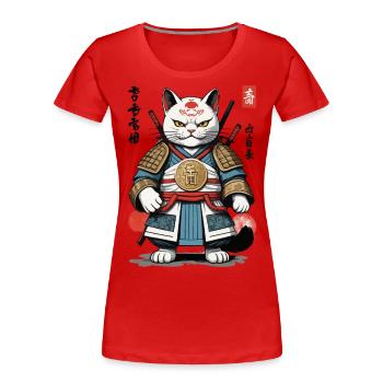 Chat samouraï au look streetwear anime - T-shirt bio Premium Femme - bleu marine - Devant - Mia (176cm)