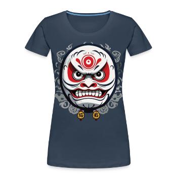 Japanese Daruma Aesthetic Vintage Design - Women's Premium Organic T-Shirt - navy - Front - Mia (176cm)