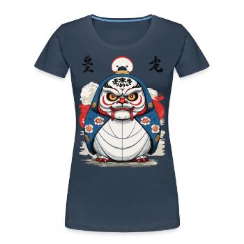 Japanese Daruma Aesthetic Yokai Design - Women's Premium Organic T-Shirt - navy - Front - Mia (176cm)