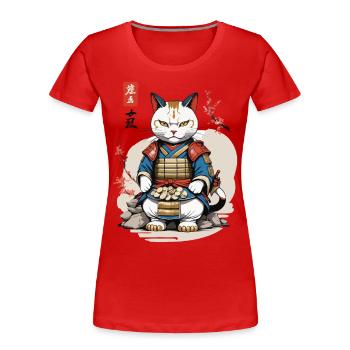 Samurai Cat in Asian Ukiyo-E Style - Women's Premium Organic T-Shirt - navy - Front - Mia (176cm)