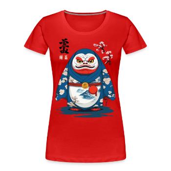 Japanischer Daruma Aesthetic Yokai Streetwear - Frauen Premium Bio T-Shirt - Navy - Vorne - Mia (176cm)
