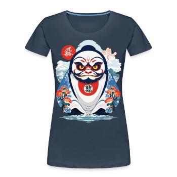 Japanese Daruma Aesthetic Yokai Vintage - Women's Premium Organic T-Shirt - navy - Front - Mia (176cm)