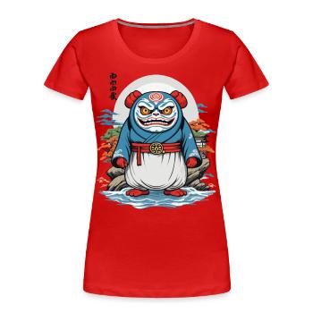 Japanischer Daruma Ästhetik Yokai Vintage - Frauen Premium Bio T-Shirt - Navy - Vorne - Mia (176cm)