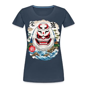 Japanischer Daruma Ästhetik Yokai Streetwear - Frauen Premium Bio T-Shirt - Navy - Vorne - Mia (176cm)