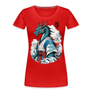 Dragon Samouraï Vintage Ukiyo-e Style - T-shirt bio Premium Femme - bleu marine - Devant - Mia (176cm)