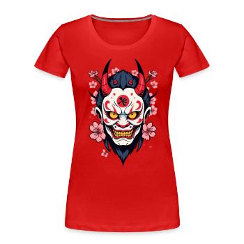 Oni Démon Masque Samouraï Esthétique Yokai - T-shirt bio Premium Femme - bleu marine - Devant - Mia (176cm)