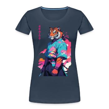 Tiger Yokai Vaporwave Aesthetic Samurai Art - Women's Premium Organic T-Shirt - navy - Front - Mia (176cm)