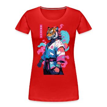 Tiger Yokai Vaporwave Aesthetic Samurai Design - Frauen Premium Bio T-Shirt - Navy - Vorne - Mia (176cm)