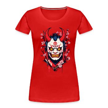 Oni Démone Masque Samouraï Japonais - T-shirt bio Premium Femme - bleu marine - Devant - Mia (176cm)
