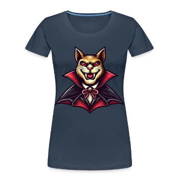Vampir Katze Lustiges Halloween Outfit - Frauen Premium Bio T-Shirt - Navy - Vorne - Mia (176cm)