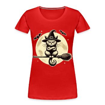 Funny Witch Cat Grumpy Magician Cat - Women's Premium Organic T-Shirt - navy - Front - Mia (176cm)