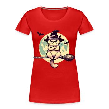 Mauvaise humeur Sorcière Chat Drôle Magicien Chat - T-shirt bio Premium Femme - bleu marine - Devant - Mia (176cm)