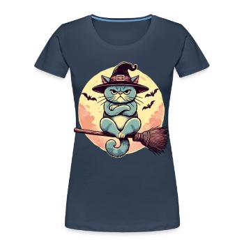 Schlecht Gelaunte Hexenkatze Lustige Magier Katze - Frauen Premium Bio T-Shirt - Navy - Vorne - Mia (176cm)