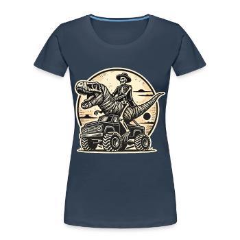 Dinosaurier auf Monstertruck Motorsport Liebhaber - Frauen Premium Bio T-Shirt - Navy - Vorne - Mia (176cm)