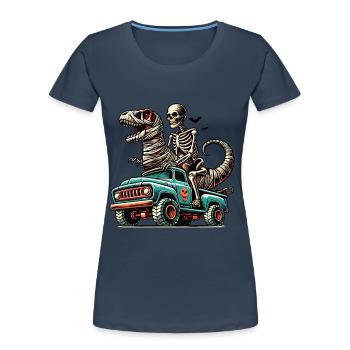 Dinosaur on Monster Truck Motorsport Lover - Women's Premium Organic T-Shirt - navy - Front - Mia (176cm)
