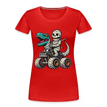 Dinosaur on Monster Truck Motorsport Lover - Women's Premium Organic T-Shirt - navy - Front - Mia (176cm)