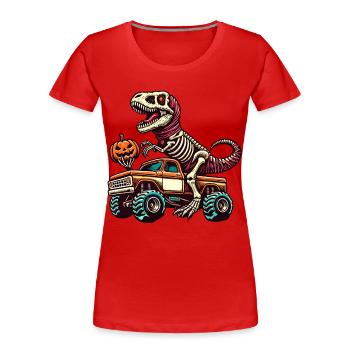 Dinosaurier auf Monstertruck Motorsport Liebhaber - Frauen Premium Bio T-Shirt - Navy - Vorne - Mia (176cm)