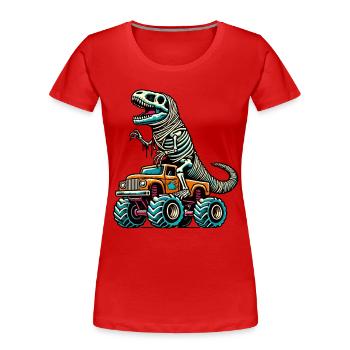 Dinosaur On Monster Truck Motorsport Lover - Women's Premium Organic T-Shirt - navy - Front - Mia (176cm)