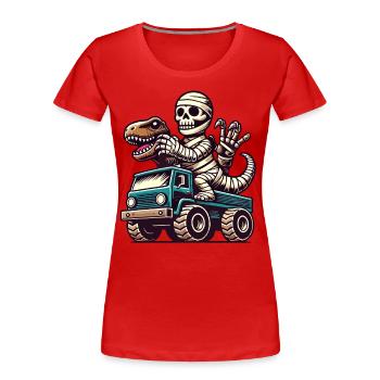 Dino Mit Skelett Dinosaurier Auf Monstertruck - Frauen Premium Bio T-Shirt - Navy - Vorne - Mia (176cm)