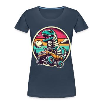 Dino with skeleton dinosaur on monster truck - Women's Premium Organic T-Shirt - navy - Front - Mia (176cm)