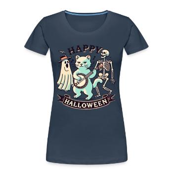 Happy Halloween Cat Funny Cats Party - Women's Premium Organic T-Shirt - navy - Front - Mia (176cm)